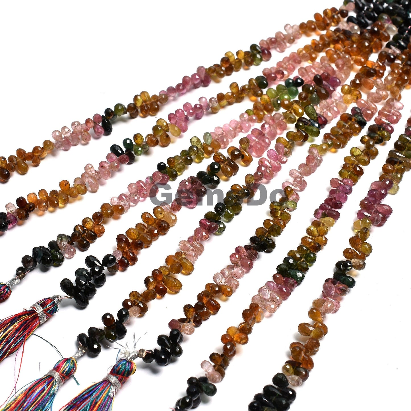 Multi Tourmaline Drops Beads | 8-Inch Strand | Faceted Teardrop Briolettes  Size - 4x5x8mm