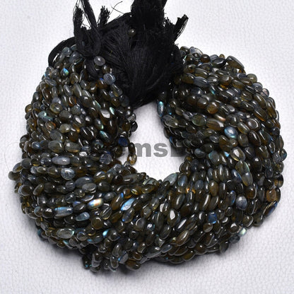 Natural Labradorite Oval Nugget Plain Smooth Beads, Blue Flashy Strands, Black Rainbow Tiny Gemstone