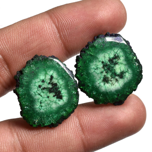 Blue Solar Quartz Gemstone Slice Pair – Fancy Druzy Earrings & Loose Wholesale Pairs