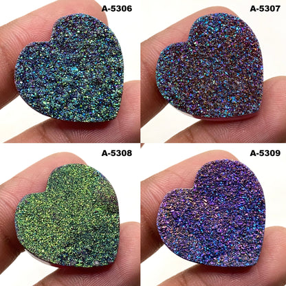 Heart-Shaped Titanium Druzy Gemstone – Coated Love Stone for Pendants