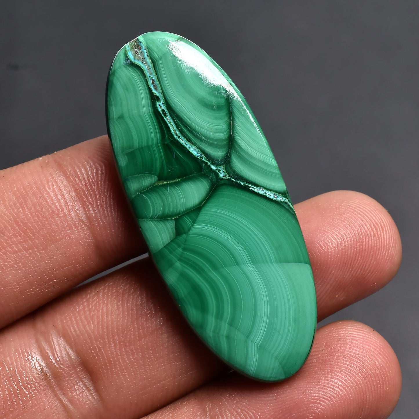 Natural Green Malachite Cabochon, Smooth Semi-Precious Stone