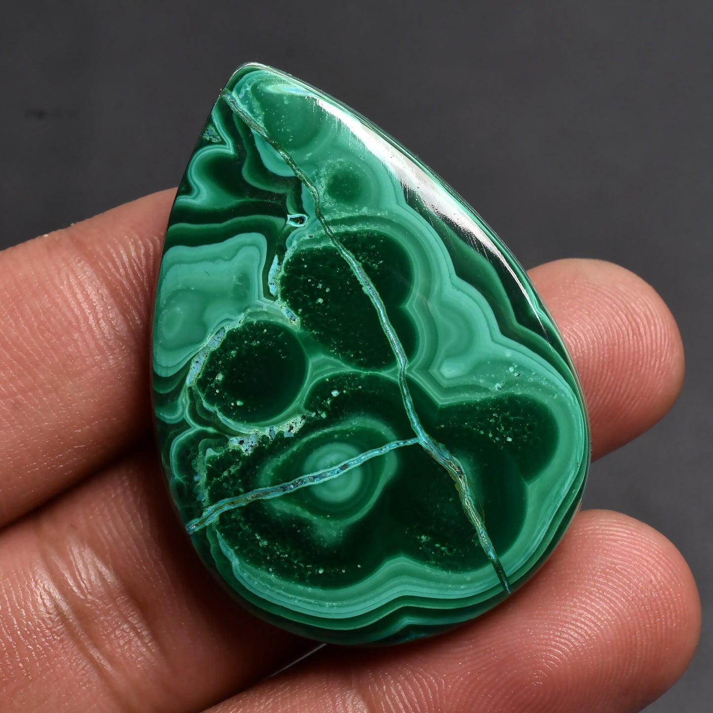 Natural Green Malachite Cabochon, Smooth Semi-Precious Stone