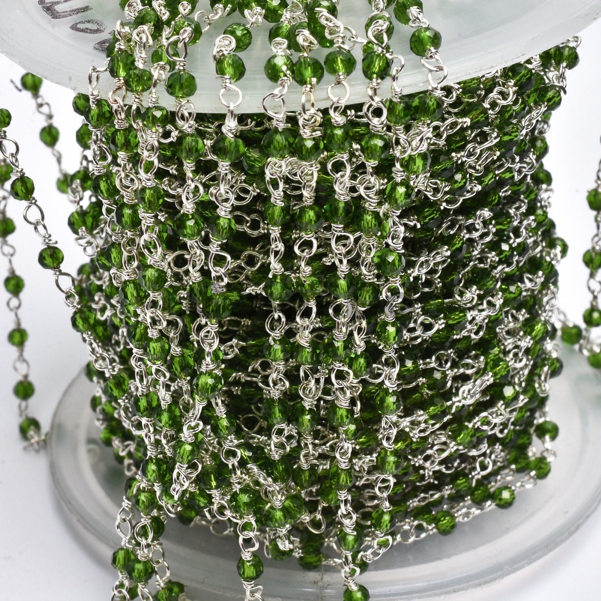 Handmade Natural Peridot Beaded Rosary Chain, Wholesale Gemstone Connector for DIY Jewelry Projects