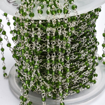 Handmade Natural Peridot Beaded Rosary Chain, Wholesale Gemstone Connector for DIY Jewelry Projects