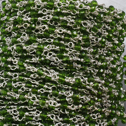 Handmade Natural Peridot Beaded Rosary Chain, Wholesale Gemstone Connector for DIY Jewelry Projects