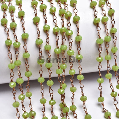 Elegant Green Quartz Rose Gold /Silver Plating Rosary Chain-Wholesale Gemstone Linking Strands