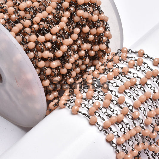 Wholesale Peach Moonstone Rosary Chain Hydro Rondelle Linking Beads Lot
