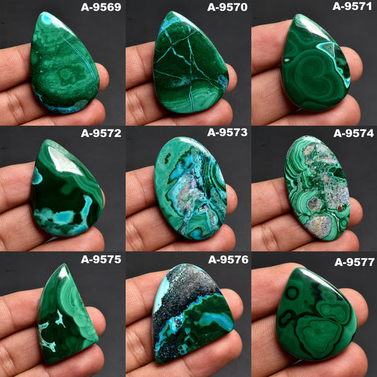 Natural Malachite Cabochons - Designer Mix Shape Smooth Malachite Gemstone
