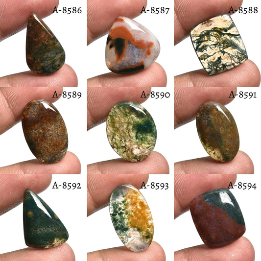 Oval Green Moss Agate Gemstone Cabochon - Fancy Shape Loose Agate Stone