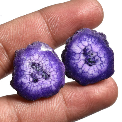 Purple Solar Quartz Slice Gemstone Pairs - Fancy Stalactite for Jewelry Making