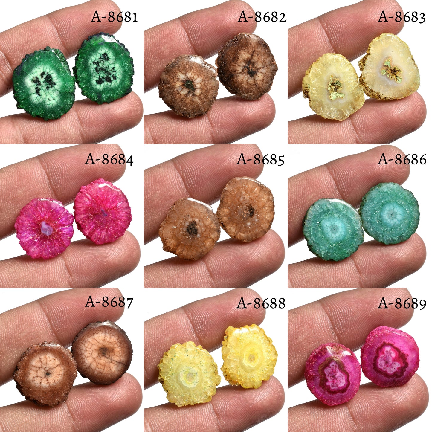 DIY Solar Quartz Pairs – Blue, Brown, Pink Solar Quartz, Stalactite Slices Wholesale