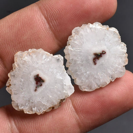 White Solar Quartz Earring Pair - Natural Druzy Agate Slices for DIY Jewelry Wholesale