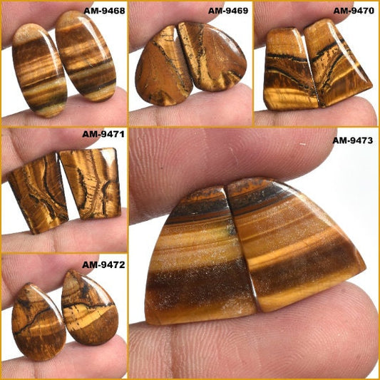 Tiger Eye Gemstone Pair - Mixed Shape Cabochons