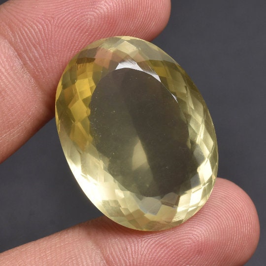 Crystal Lemon Quartz Gemstone - Faceted Oval Yellow Quartz for Ring Making