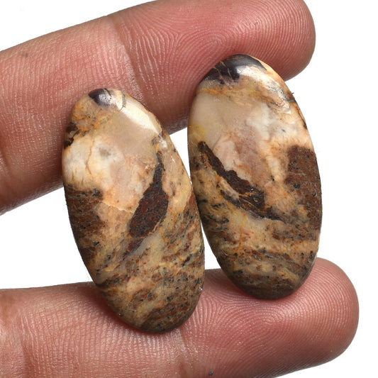 Natural Multi Jasper Gemstone Pairs - Fancy Matched Cabochons for Earrings