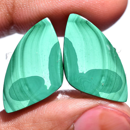 High Quality Malachite Pair Gemstone - Natural Green Matching Cabochons with Flat Back for Jewelry