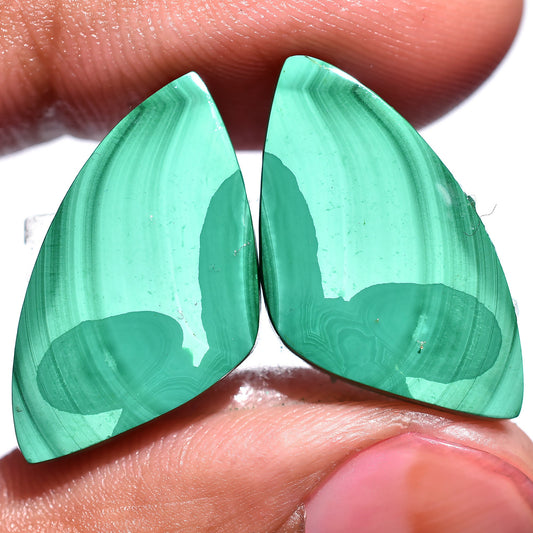 High Quality Malachite Pair Gemstone - Natural Green Matching Cabochons with Flat Back for Jewelry