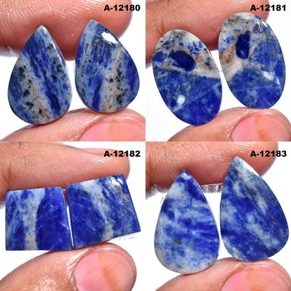 Natural Sodalite Pair Gemstone - Matching Polished Flat-Back Cabochons