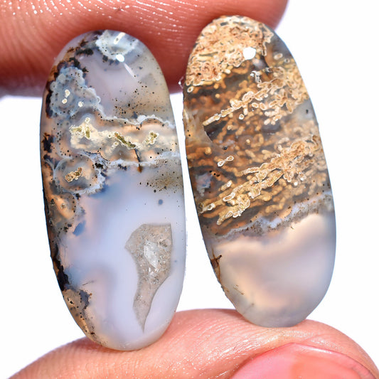Natural Montana Agate Pair - Multi-Color Cabochon Loose Gemstones
