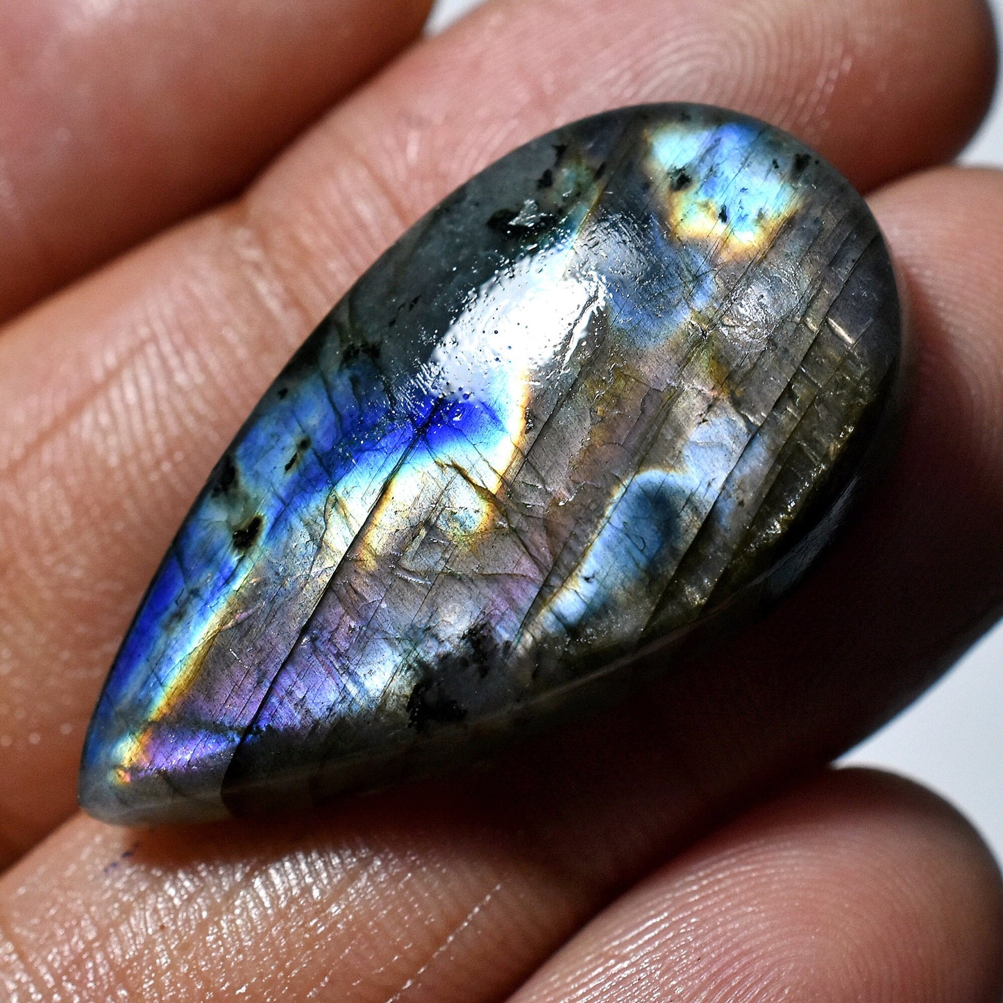 Multi Purple Fire Labradorite Cabochon - Pear Shaped Flashy Gemstone for Custom Jewelry