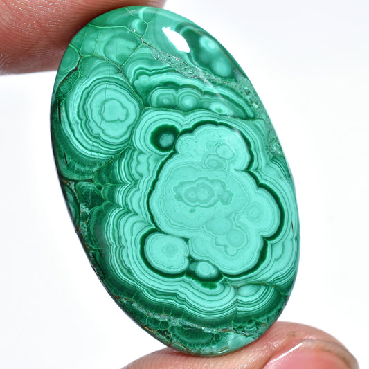 Natural Malachite Cabochon, Oval Green Malachite Gemstone, Smooth Flat Back for Jewelry Making