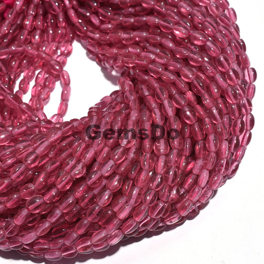 Unique Pink Quartz Hydro Beads - Smooth Oval Nuggets Gemstone Strand