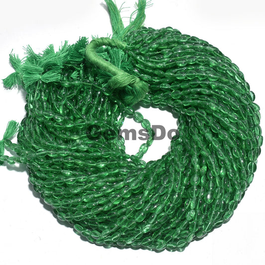 Chrome Diopside Hydro Quartz Beads - Smooth Green Oval Gemstone Strand, 50 Carat