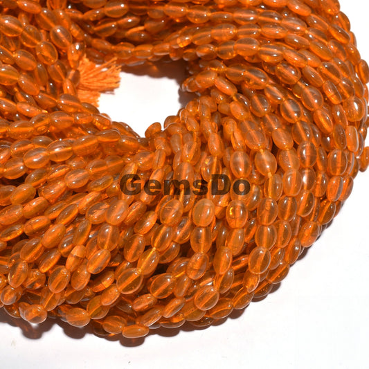 Tangy Orange Hydro Quartz Oval Beads - Smooth Orange Gemstone Strand