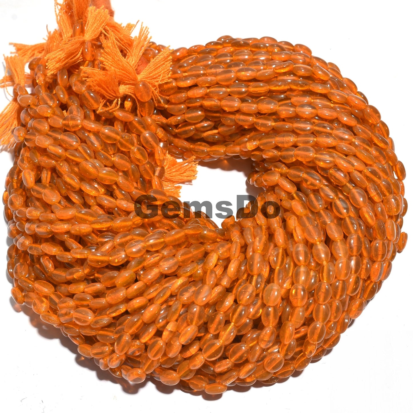 Tangy Orange Hydro Quartz Oval Beads - Smooth Orange Gemstone Strand