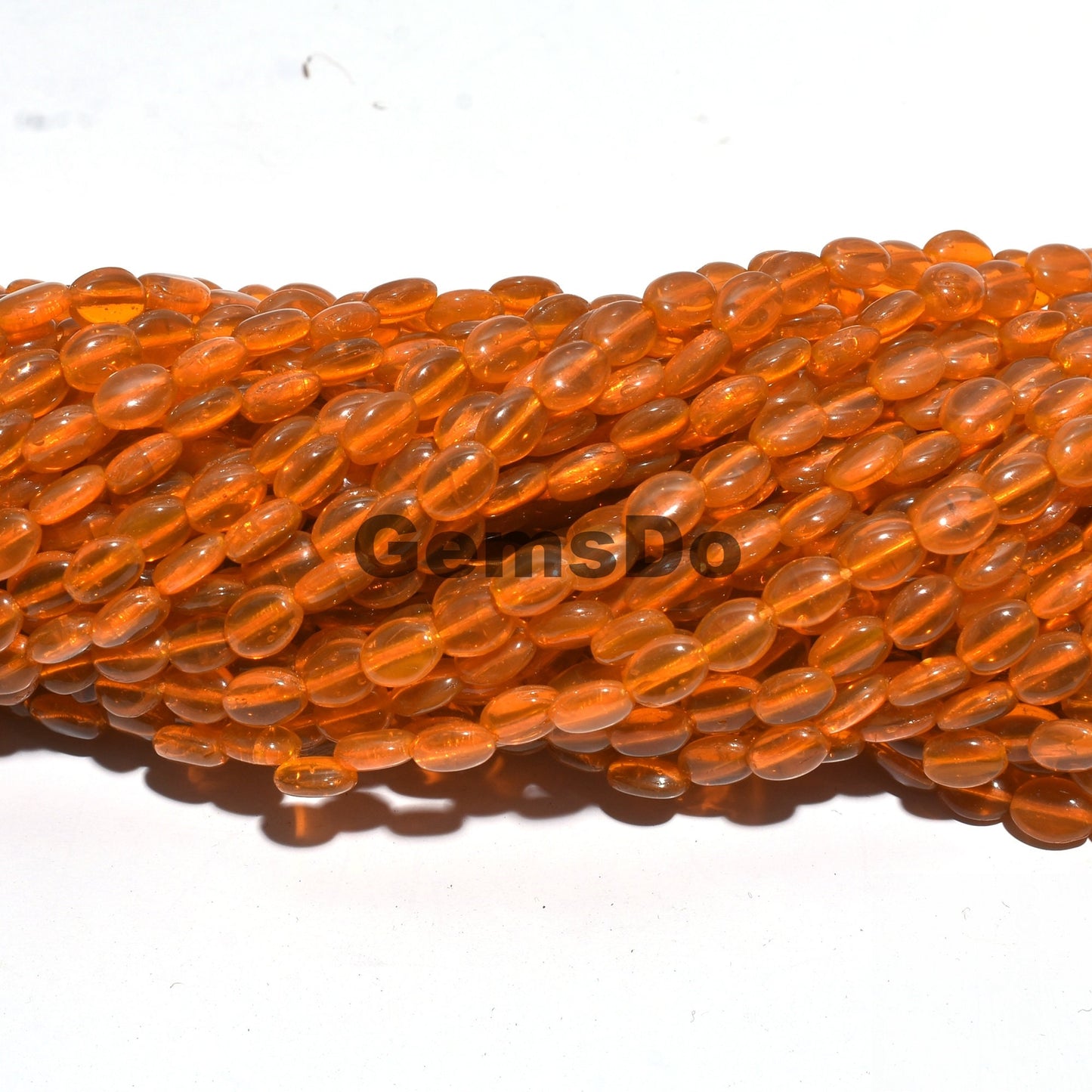 Tangy Orange Hydro Quartz Oval Beads - Smooth Orange Gemstone Strand
