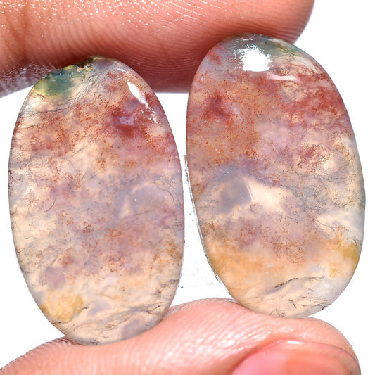 Top Moss Agate Pair Cabochon - Rare Oval Gemstone for Custom Earrings & Healing Gift