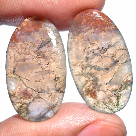 Moss Agate Gemstone Pair – Natural Polished Stones for Jewelry Making and Collectors