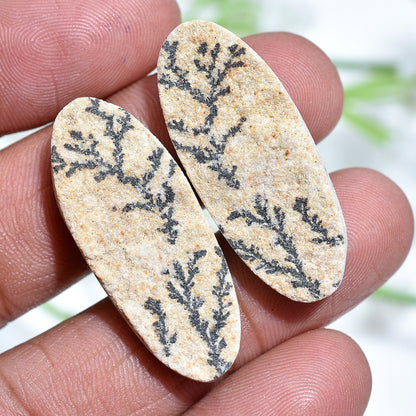 Natural Psilomelane Dendrite Cabochon Pair – Oval Shape Matching Earring Pair at Wholesale Pric
