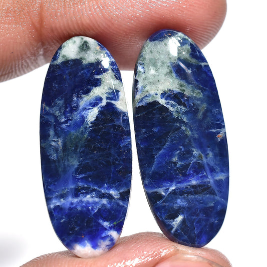 Elegant Blue Sodalite Cabochon Pair - Oval & Fancy Shapes for Jewelry Making