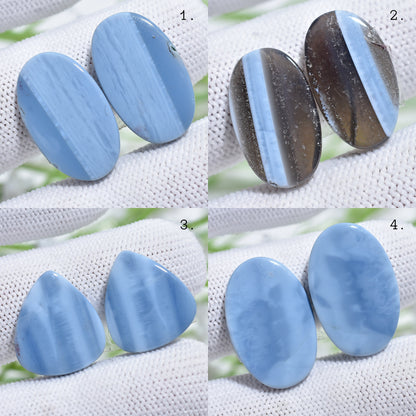 Blue Opal Crystal Earrings Pair – Fancy Shape Opal Cabochon Matching Pair