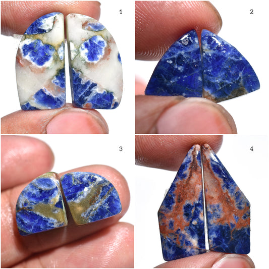 Sodalite Matched Pair Cabochons – Designer Sodalite Gemstone Pair for Earring Making