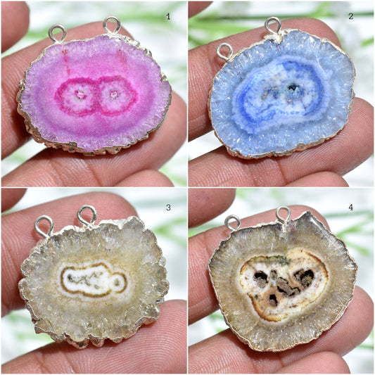 Solar Quartz Connector - Double Bail Silver Electroplated Gemstone for DIY Jewelry Necklace
