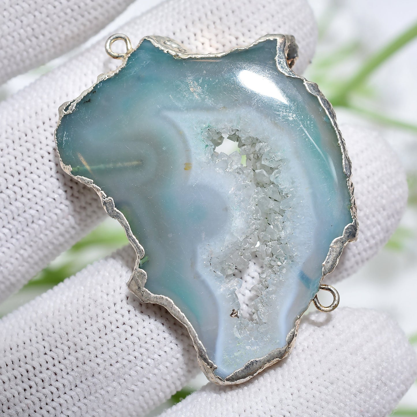 Sparkling Druzy Agate Connectors – Fancy Silver Electroplated Double Bail Connectors, Perfect Jewelry Gift for Her
