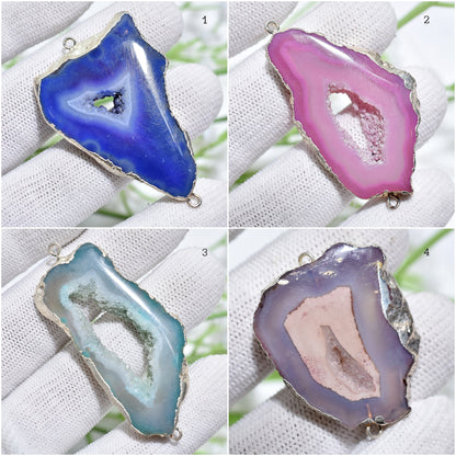 Window Druzy Connectors – Natural Silver Electroplated Double Bail Connectors