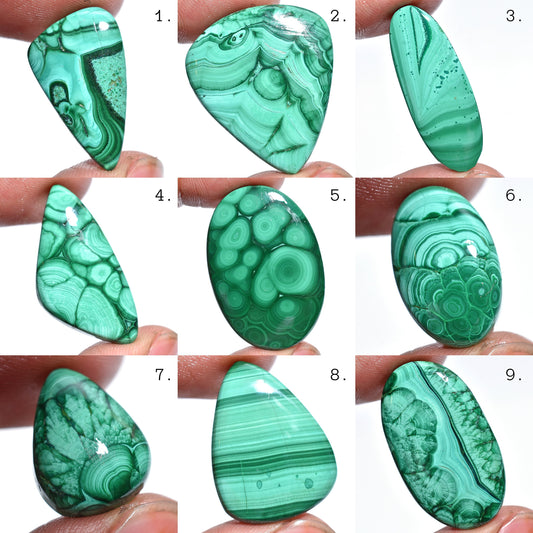 Malachite Cabochon - Designer Loose Malachite Gemstone, Mixed Shapes