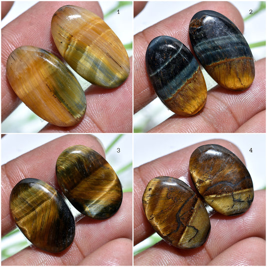 Matched Tiger Eye Gemstone Pair - Golden Oval Cabochons for Earrings & Rings