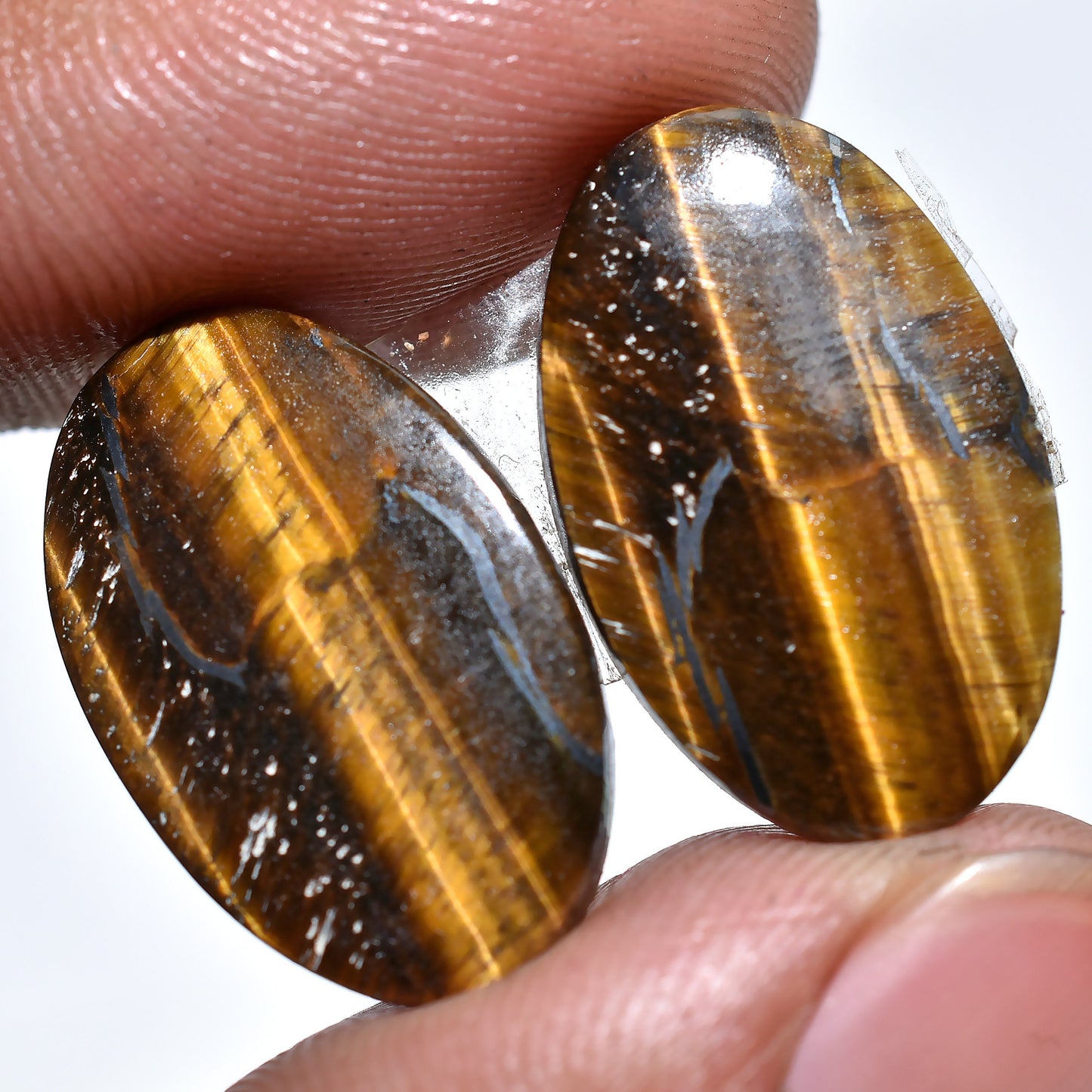 Natural Oval Tiger Eye Matching Pair – Golden Shine Yellow Tiger Eye Cabochon