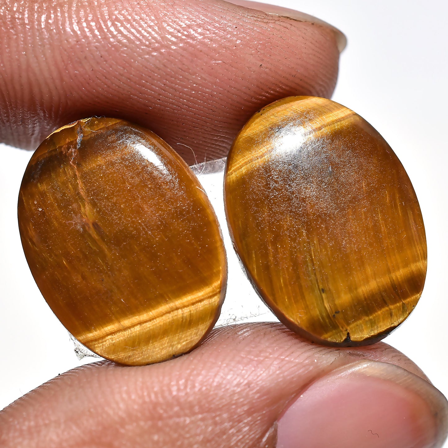 Natural Oval Tiger Eye Matching Pair – Golden Shine Yellow Tiger Eye Cabochon
