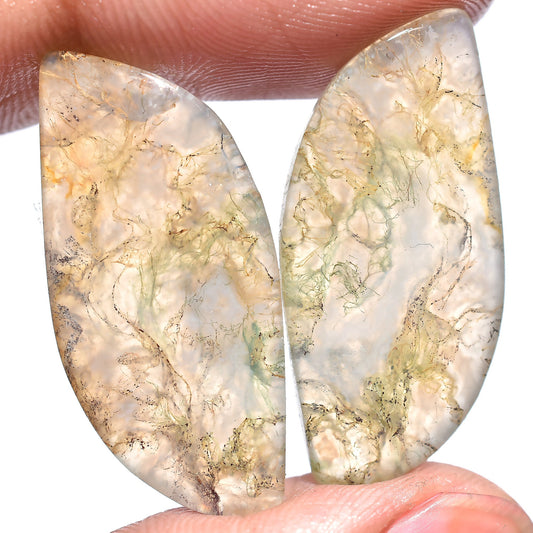 Fancy Moss Agate Cabochon Pair - Natural Moss Agate Crystal Earring Set 30x15x3mm