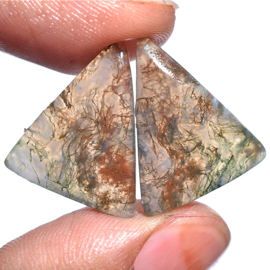 Natural Moss Agate Triangle Shape Gemstone Earring Pair - Perfect for Custom Earring