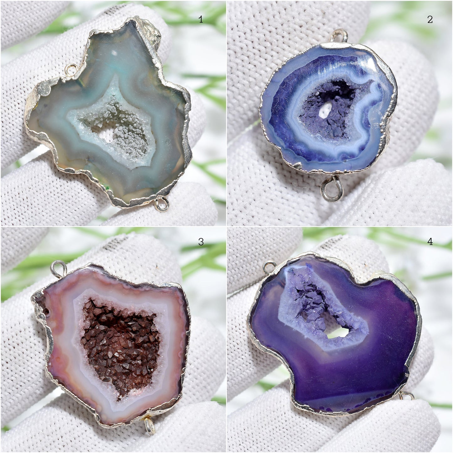 Natural Silver Electroplated Geode Druzy Double Bail Connector Set – Necklace & Bracelet Making DIY Gift