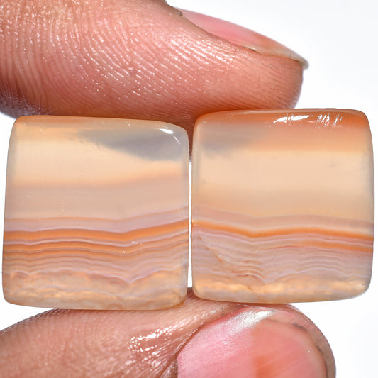 Orange Agate Square Shape Cabochon Pair - Crystal Gemstone Earring Set Gift