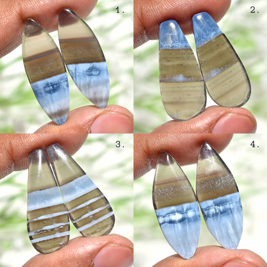 Stunning Blue Opal Cabochons Pair – Fancy Owyhee Opal Pair for Handmade Jewelry