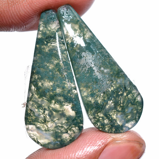 Moss Agate Pear Earrings Pair -  Matched Earring Gemstones for Earring Making