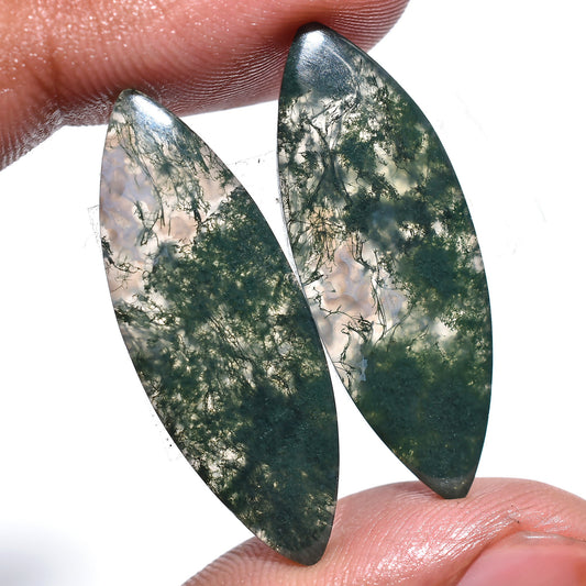 Marquise-Shaped Moss Agate Cabochon Pair - Smooth Polished Agate Gemstone for Earrings